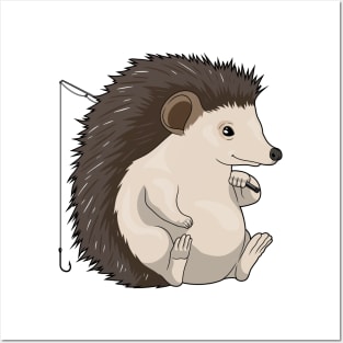 Hedgehog Fisher Fishing rod Posters and Art